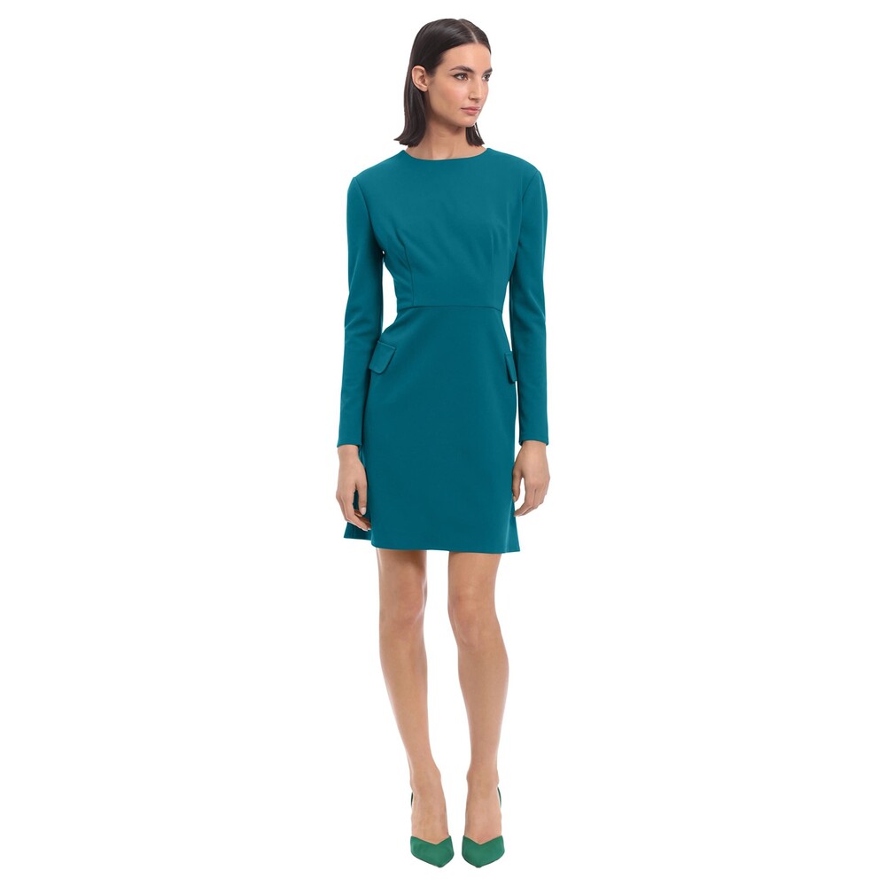 Donna Morgan Petite Long Sleeve Sheath Dress Flap Pockets at Side Hips 4P NEW